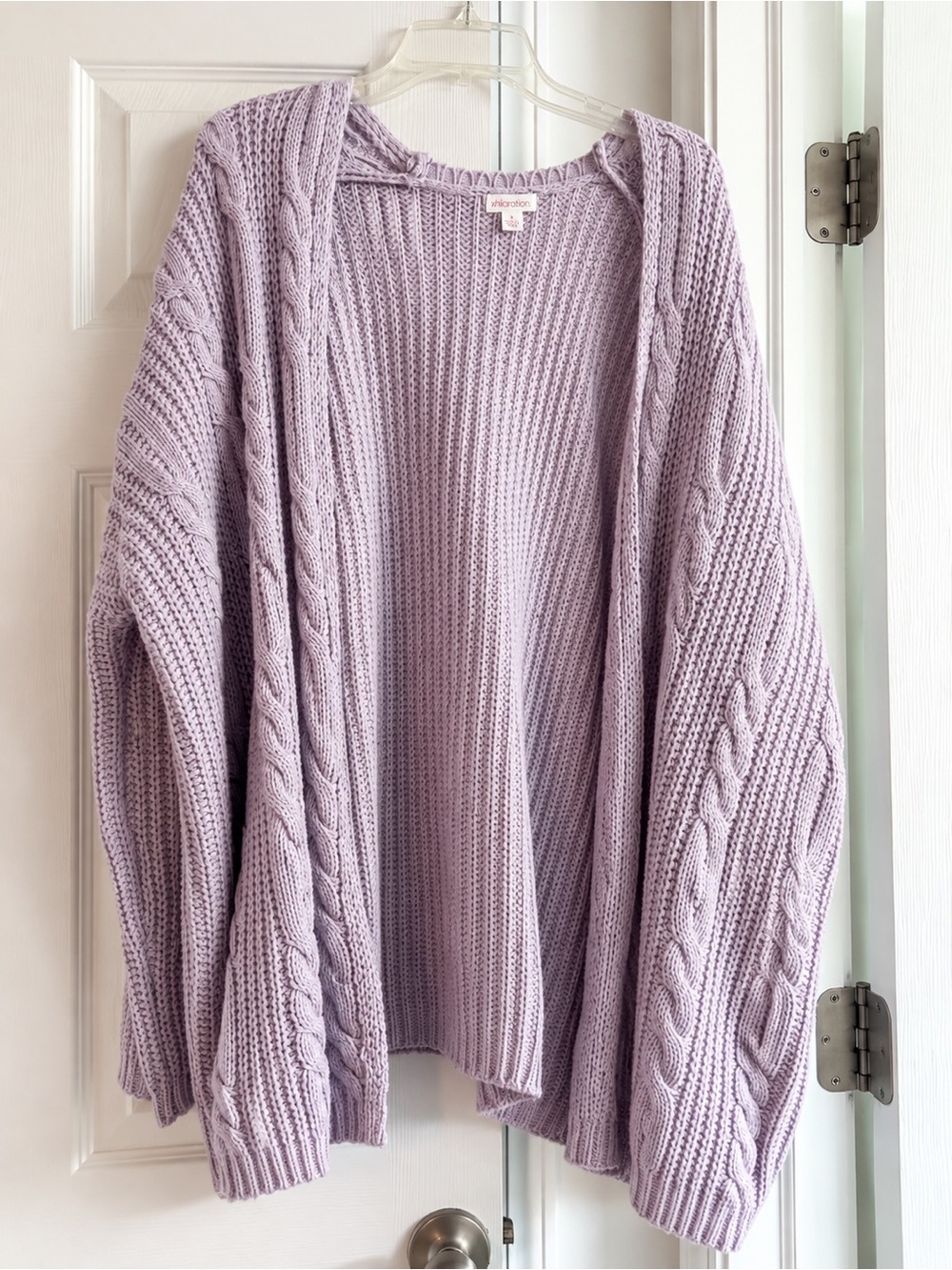 Lavender Cable Knit Open Cardigan Sweater